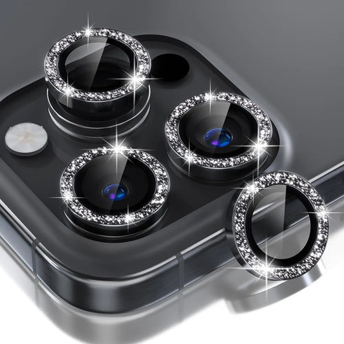 Koegxtu Diamond-Black Compatible for iPhone 16 Pro/iPhone 16 Pro Max Camera Lens Protector Bling 9H Tempered Glass Camera Cover Screen Protector Metal Ring Decoration Accessories