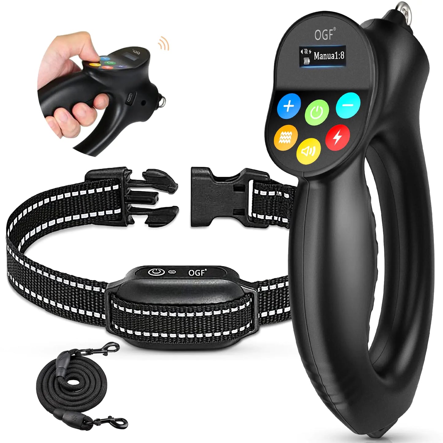 2-in-1 Dog Training Collar with Dog Leash OGF Wireless Training Collar with Rechargeable Remote3300FTWaterproof IPX7 with 3 Training Modes for Dogs S M L(4-120 LBS)