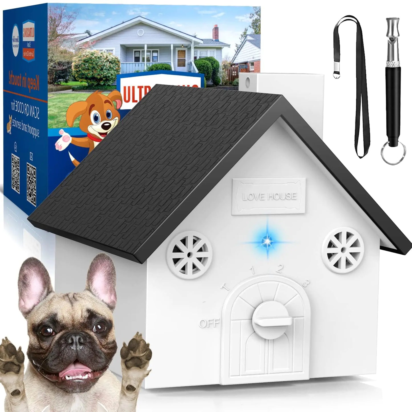Anti Barking Device Auto Dog Barking Control Device with 50FT 3 Levels Dog Bark Deterrent Device for Outdoor/Indoor Rechargeable Bark Dog Deterrent Bark Box Effective Stop Dogs from Bark