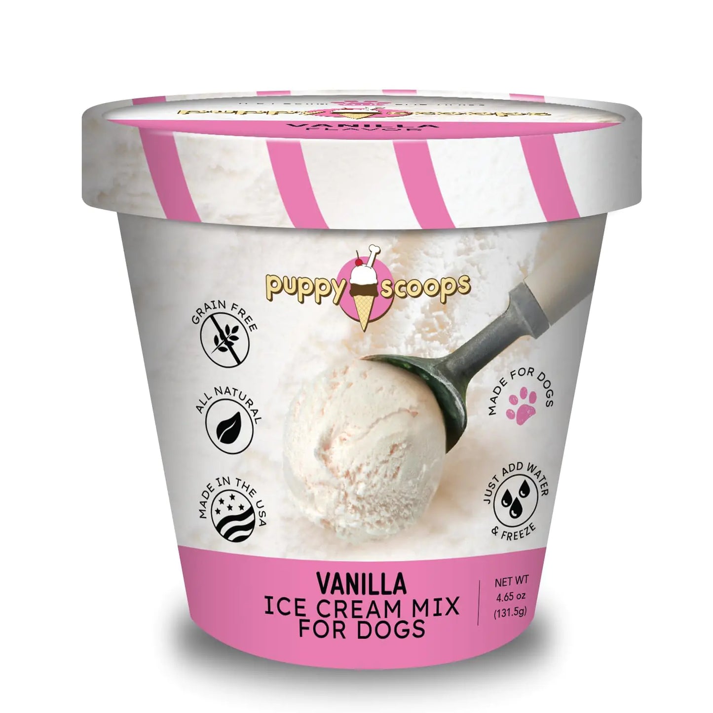 Puppy Scoops Dog Ice Cream Mix - Just Add Water and Freeze at Home Powder Mix with Ice Cream Cup and Reusable Lid Ice Cream Mix for Dogs (Vanilla Flavor) 4.65 oz - Made in USA