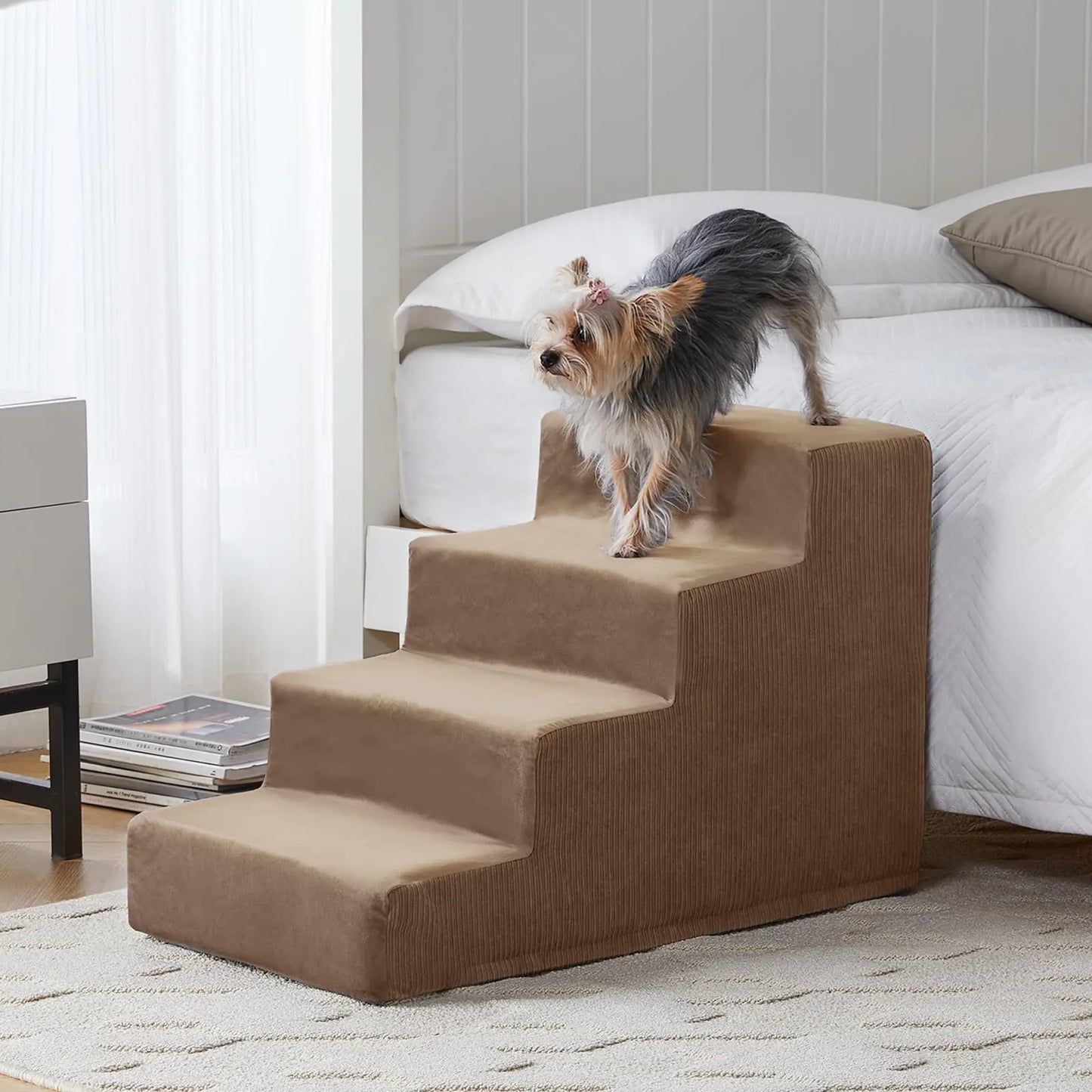 LEXTRO Dog Steps for Bed 4-Steps Dog Stairs for Bed Pet Stairs for Bed with Highly Supportive Foam & Non-Slip Bottom Dog Steps for Bed Large Dog (High 18 Inch)