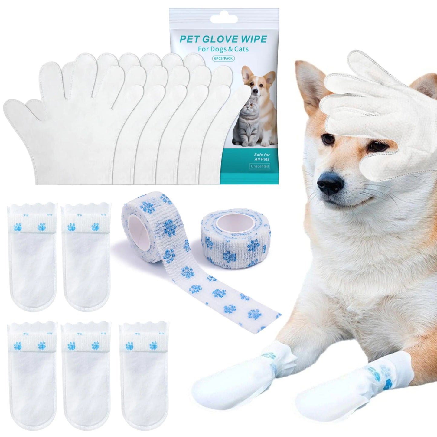 Disposable Dog Boots for Paw Protection - 26Pcs Disposable Dog Booties Paw Protectors with Cleaning Gloves and Dog Paw Bandage Pets Foot Covers Shoes for Dogs Cats Indoor Outdoor Walking (S Size)