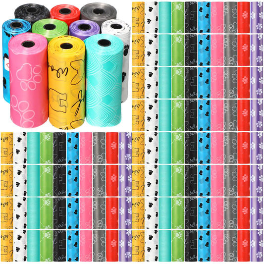 Thenshop 3000 Counts 200 Rolls Dog Poop Bag Dog Waste Bags Plastic Dog Bags for Poop Disposable Doggie Poop Bags for Dogs Waste Pets Outdoor Walking Travel Mixed Colors (Lovely Style)
