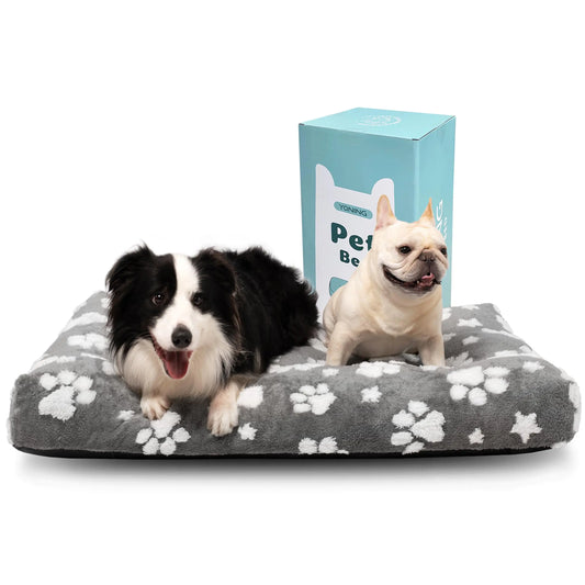 Yaning Dog Beds for Extra Large Dogs Cute Thick Dog Bed for Crate Kennel Fluffy Pet Bed with Removable Washable Cover and Anti-Slip Bottom 41"x 28" Grey Paw