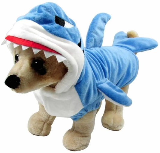 Mogoko Funny Dog Cat Shark Costumes Pet Halloween Christmas Cosplay Dress Large Pet Shark Costume Animal Fleece Hoodie Warm Outfits Clothes (4XL Size)