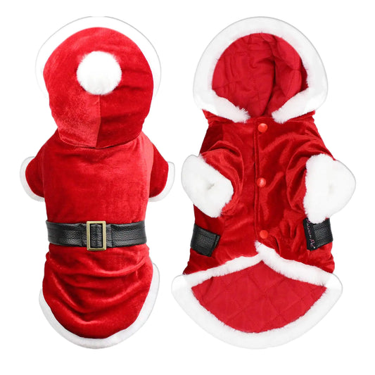 Parisian Pet Dog Santa Hoodie - Santa Claus Dog Christmas Outfit – Xmas Holiday Dog Hoodie – Winter Dog Christmas Sweater with Hoodie – Soft Velvet Christmas Dog Clothes for Large Dogs - XL