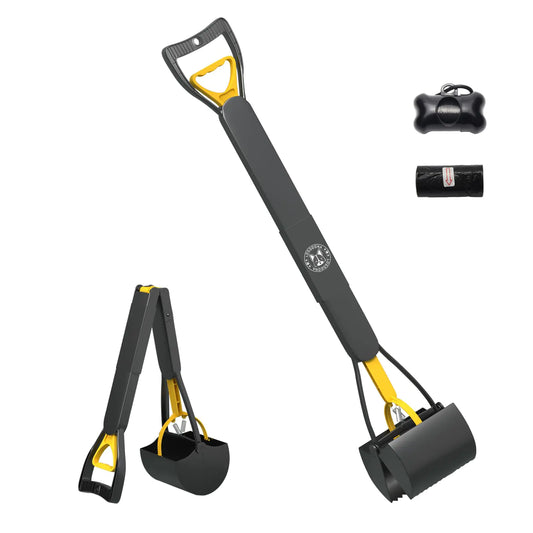 LOSODONA 32" Pooper Scooper for Large Small Dogs Cats Pooper Scoopers with Long Handle Durable Foldable Pick Up Shovel Tools for Grass Dirt Gravel+Dog Poop Bags(Yellow)