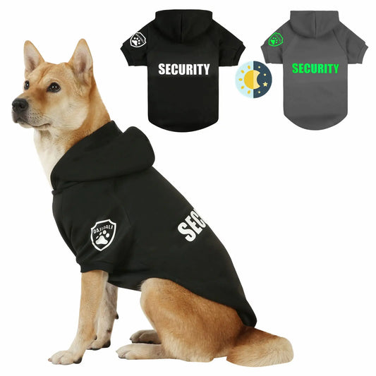 Dog Security Hoodie with Glow-in-The-Dark Prints DAJIDALI Dog Clothes Apparel Winter Sweatshirt Warm Sweater Jacket Coat Hoodie for Small Medium Large Dog Cat (18.5" Chest Black)