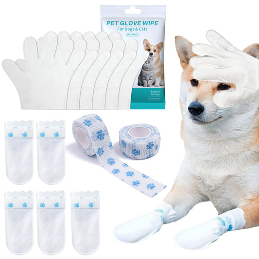 Disposable Dog Boots for Paw Protection - 26Pcs Disposable Dog Booties Paw Protectors with Cleaning Gloves and Dog Paw Bandage Pets Foot Covers Shoes for Dogs Cats Indoor Outdoor Walking (S Size)