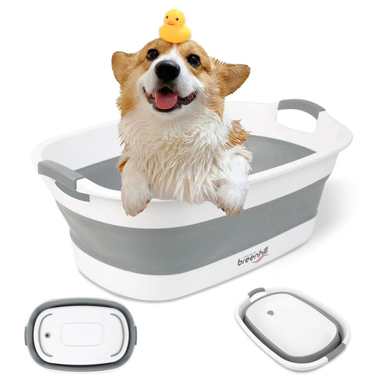 Collapsible Pet Bathtub with Water Drain Plug Small Pets Portable Bath Tub for Puppy Small Dogs Cats Portable & Space Saving Design Grey