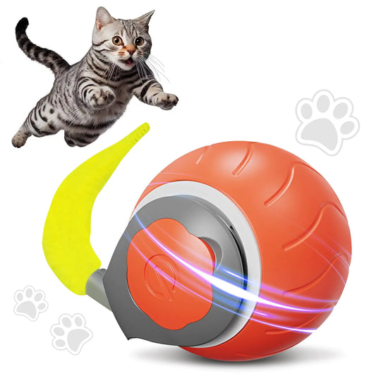 STDKDFW Speedy Tail 2.0，Speedy Tail Cat Toy，2024 New Automatic Moving Dog Cat Balls，USB Rechargeable Smart Cat Toy Ball，2-Level Adjustment Smart Interactive High-Speed ，Cat Toy Ball(Saffron)