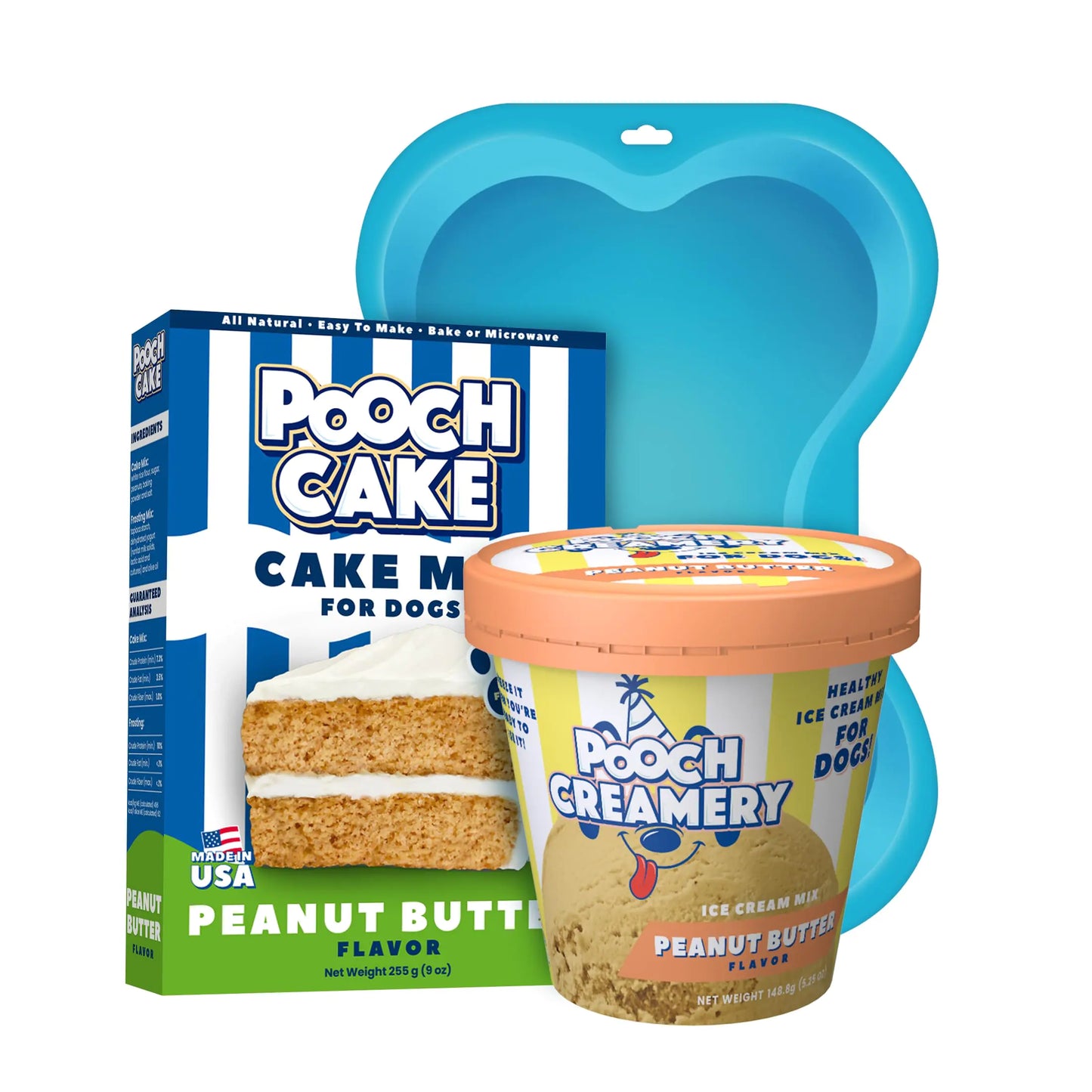 Pooch Cake Dog Birthday Kit - Peanut Butter Flavor Cake & Peanut Butter Ice Cream Mix for Dogs