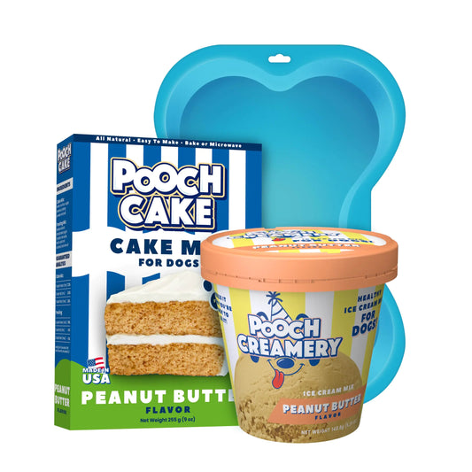 Pooch Cake Dog Birthday Kit - Peanut Butter Flavor Cake & Peanut Butter Ice Cream Mix for Dogs