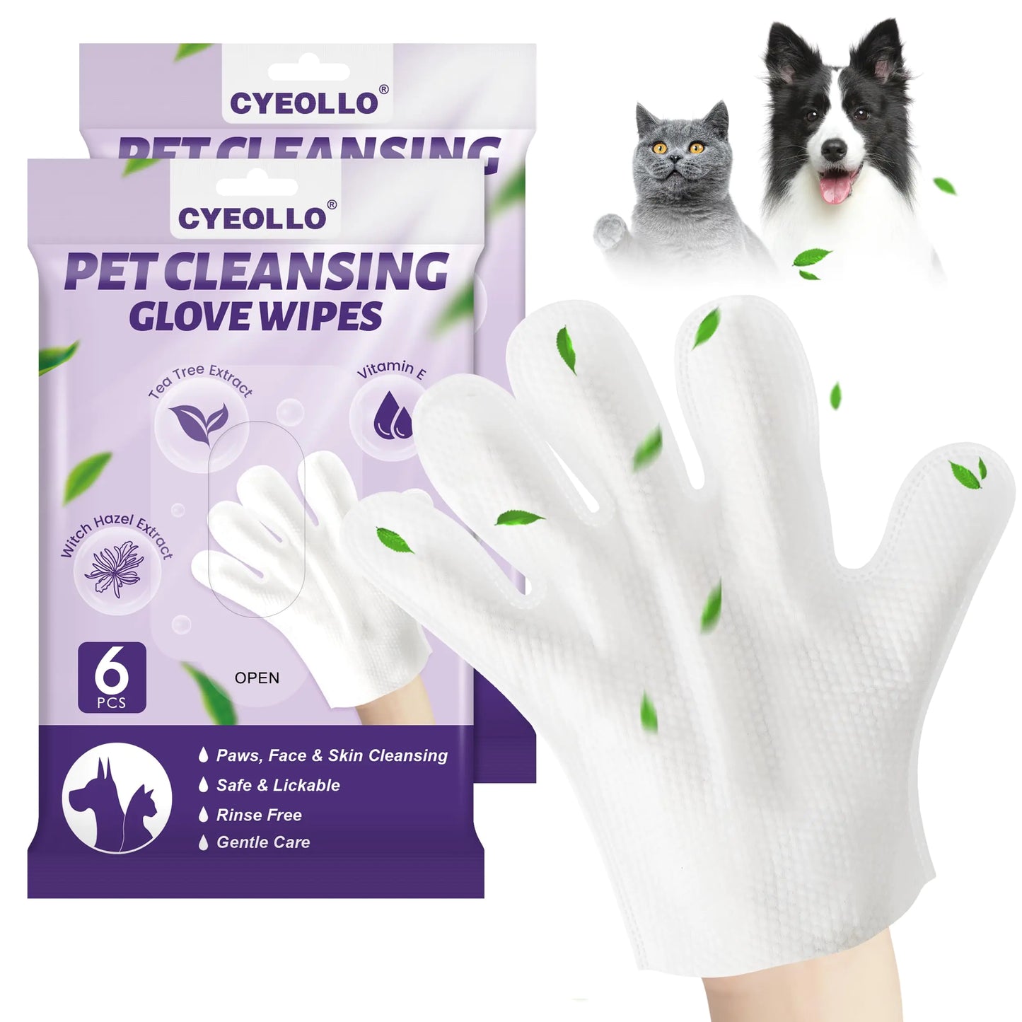 cyeollo Pet Cleaning Wipes for Dogs Fur & Butt Dog Dry Grooming Bath Glove Wipes for Deodorizing Lick Safe Cats Cleaning Wipes Wash Free 12PCS