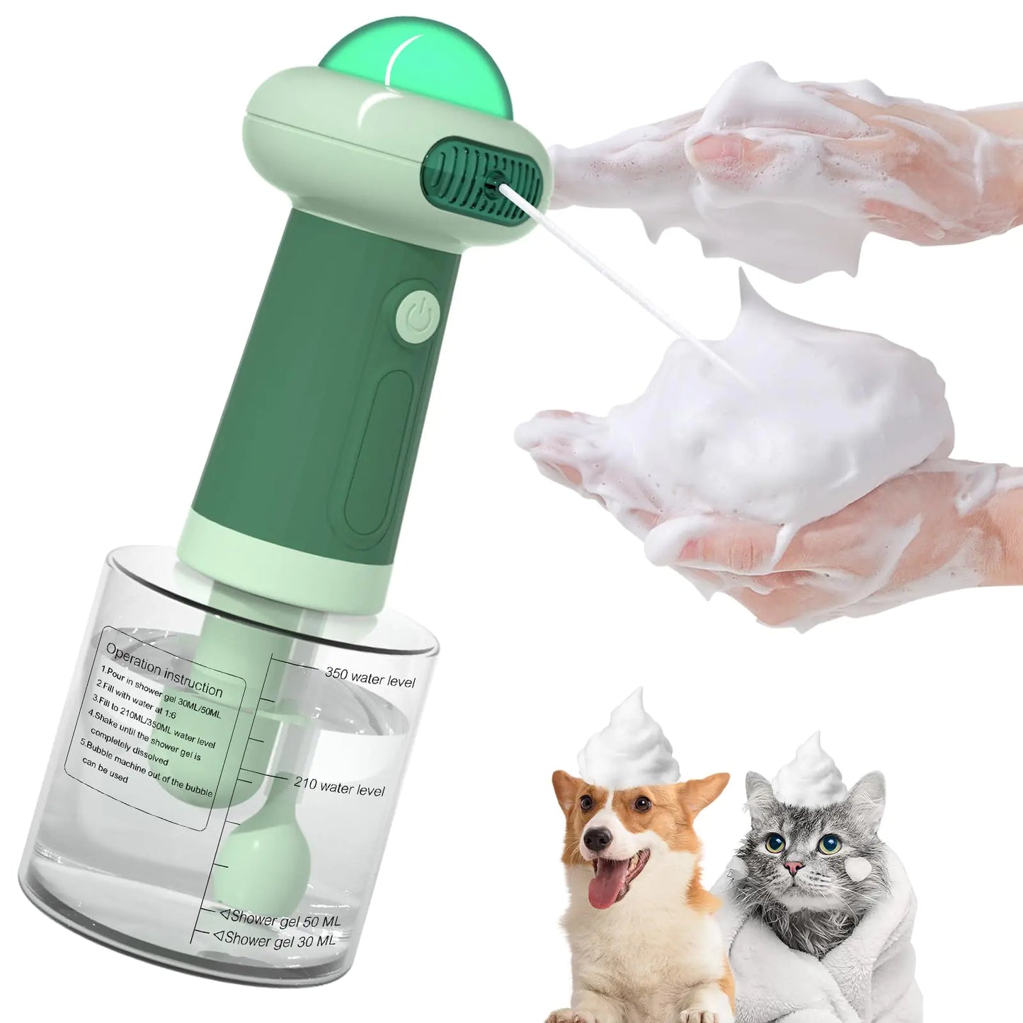 Coocake Electric Dog Shampoo DispenserIPX7 Cat Shampoo SprayerPet Bath Supplies Automatic Foaming Shampoo Dispenser for Dog Deep CleaingKitchen Sink，Bathroom Green