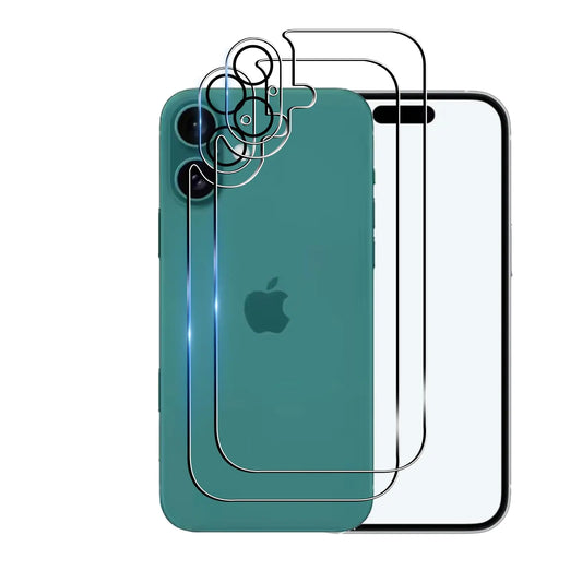Bihizei Screen Protector Compatible with iPhone 16 Plus 2 Pcs Back Protector + 2 Pcs Camera Lens Protector Ultra HD Glass Anti-Scratch Easy Installation