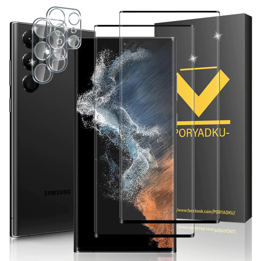 2+2 Pack For Galaxy S22 Ultra Screen Protector Tempered Glass 2 Pack + Tempered Glass Camera Lens Protector 2 Pack 9H Tempered Glass Ultrasonic Fingerprint Support HD Clear For S22 Ultra 5G