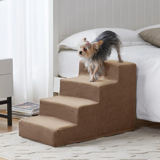 LEXTRO Dog Steps for Bed 4-Steps Dog Stairs for Bed Pet Stairs for Bed with Highly Supportive Foam & Non-Slip Bottom Dog Steps for Bed Large Dog (High 18 Inch)